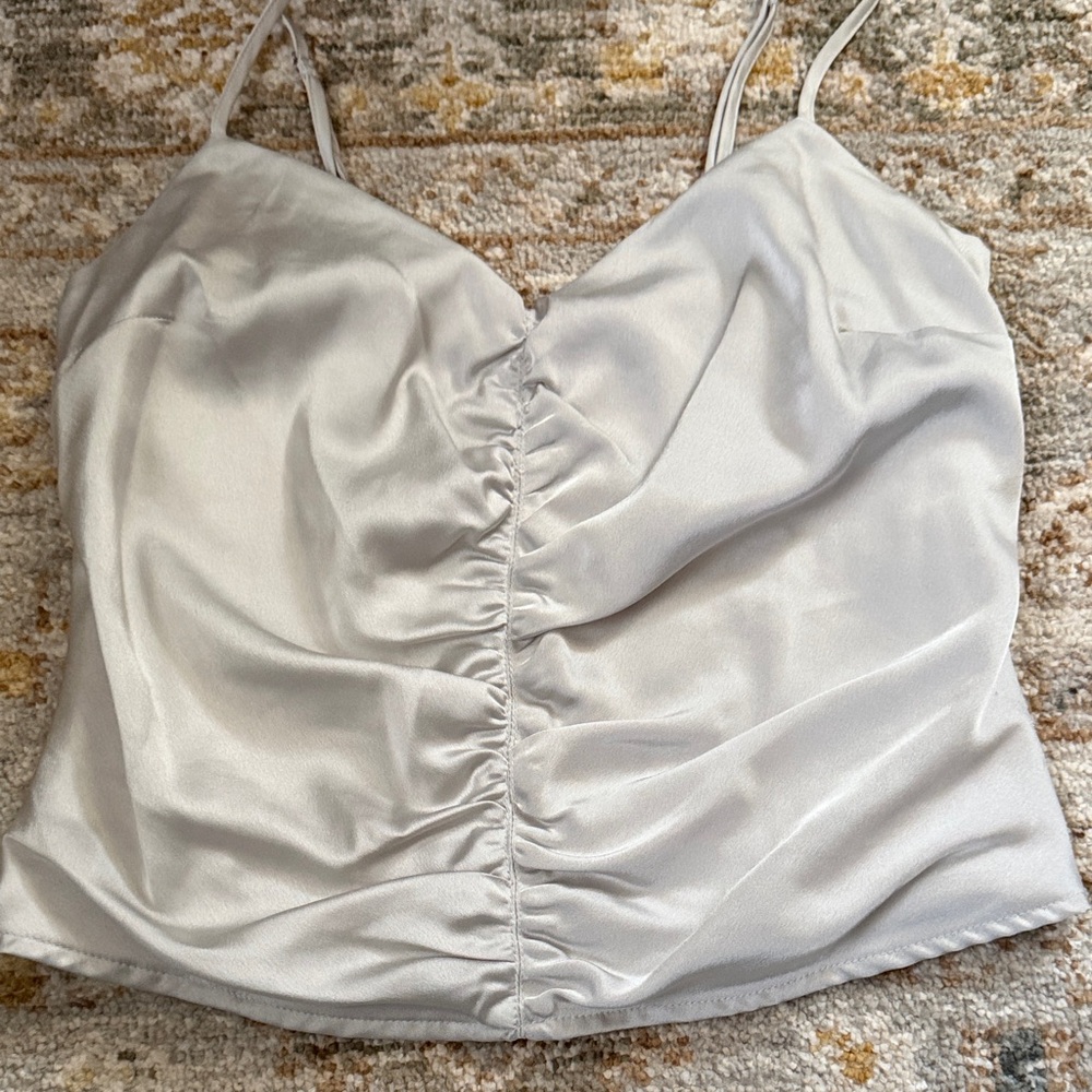 Abercrombie silver silk tank top, gently worn